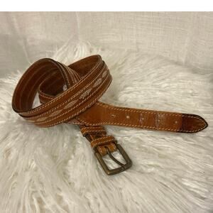 Vtg Western Carmel Banana Republic  Bull Grain Leather Belt Italy Women’s 32/80
